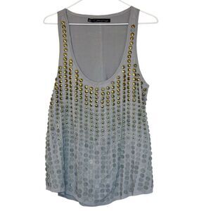 Patterson J. Kincaid Scoop Neck Silver & Gold Studded Tunic Tank Top Gray XS